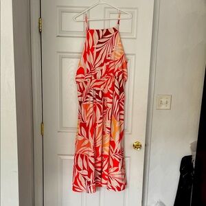 Ann Taylor Red and Orange Leaf Print Dress